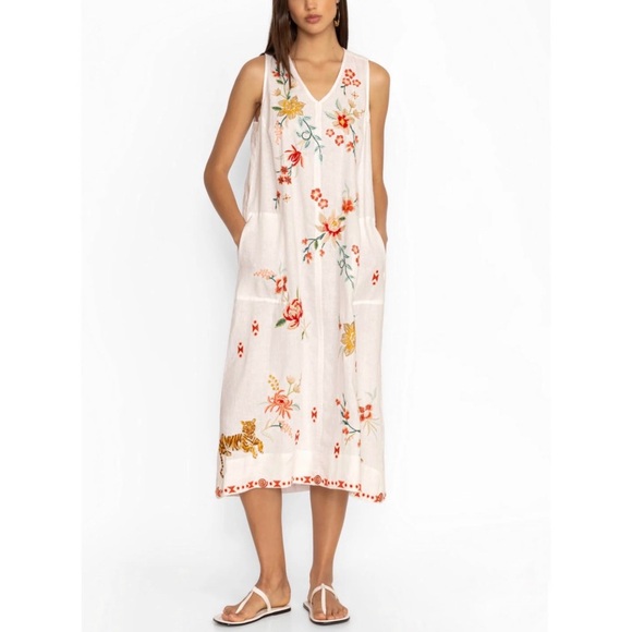 Johnny Was luxurious 100% Linen Tank Floral Sleeveless Dress NEW - Picture 1 of 8